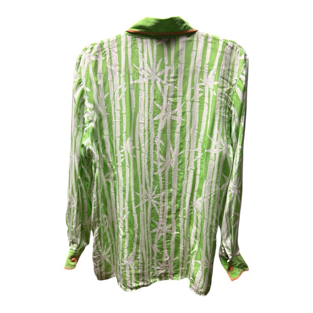 VINTAGE Bob Mackie Green SILK Button Down Shirt - Picture 3 of 4